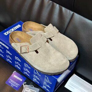 NWT Birkenstock Boston taupe suede mule clogs